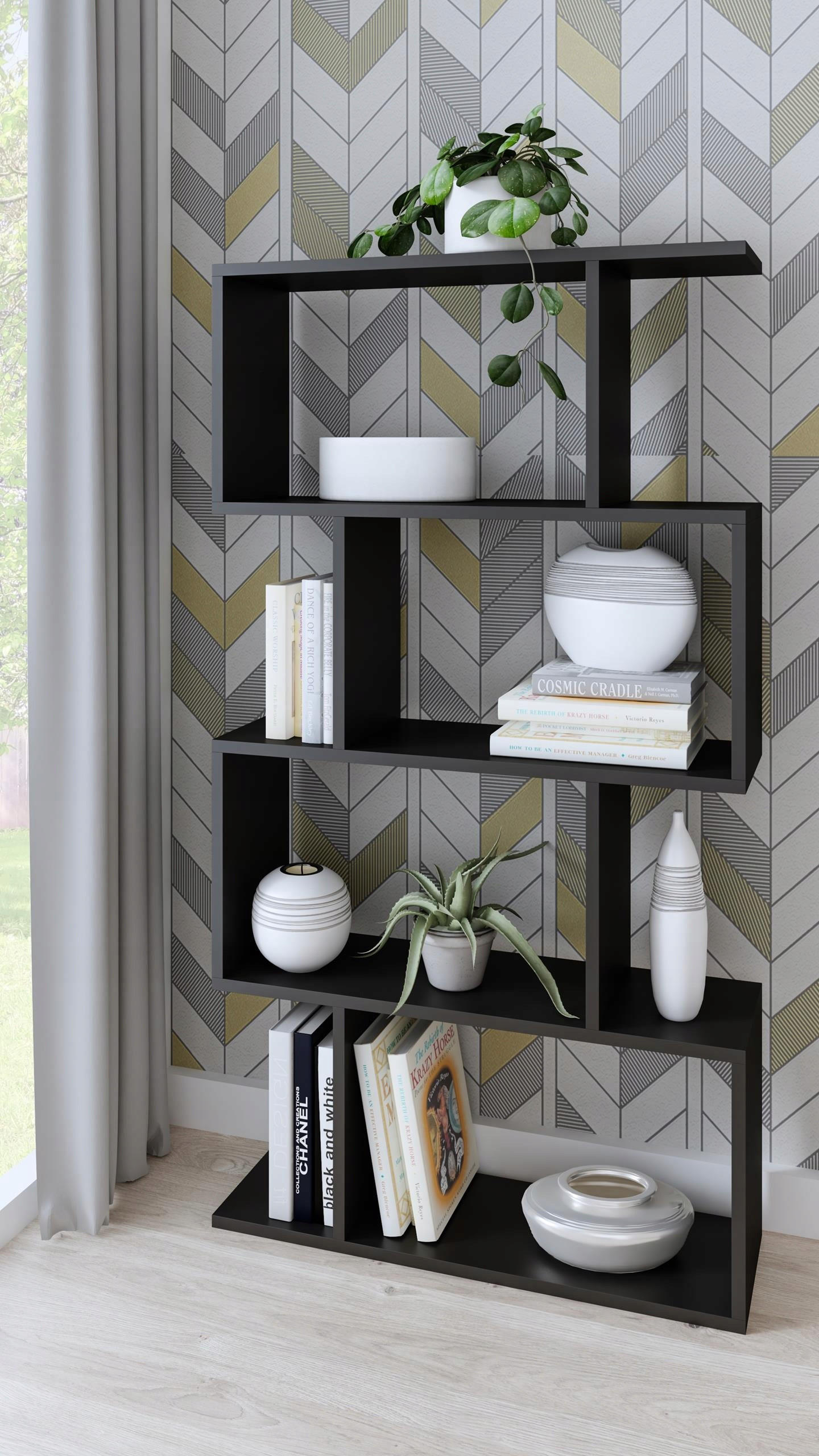 BÜCHEREGAL BASK 4 Schwarz 76,4/28/141 cm - Schwarz, Holzwerkstoff (76.4/141/28cm) - Matkam Möbel