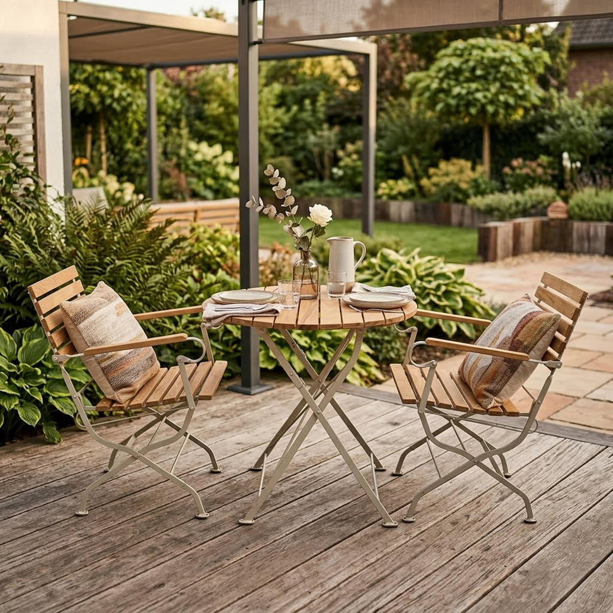 SITZGRUPPE Bad Belzig 3-teilig, Gartenset für 2 Personen - GartenSitzgruppe - Flachstahl - Robinienholz verzinkt - Grau, Holz - TPFGarden