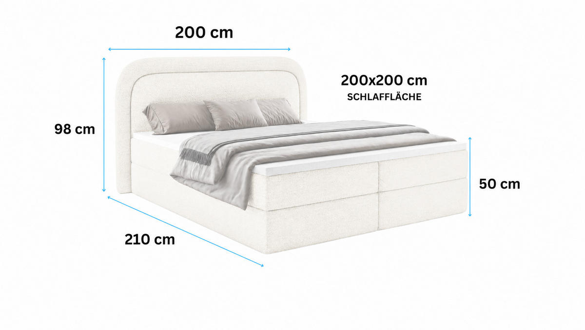 BOXBETT Bonito mit Topper 200x200 Creme - Creme, Textil (200/200cm) - Luxkor24