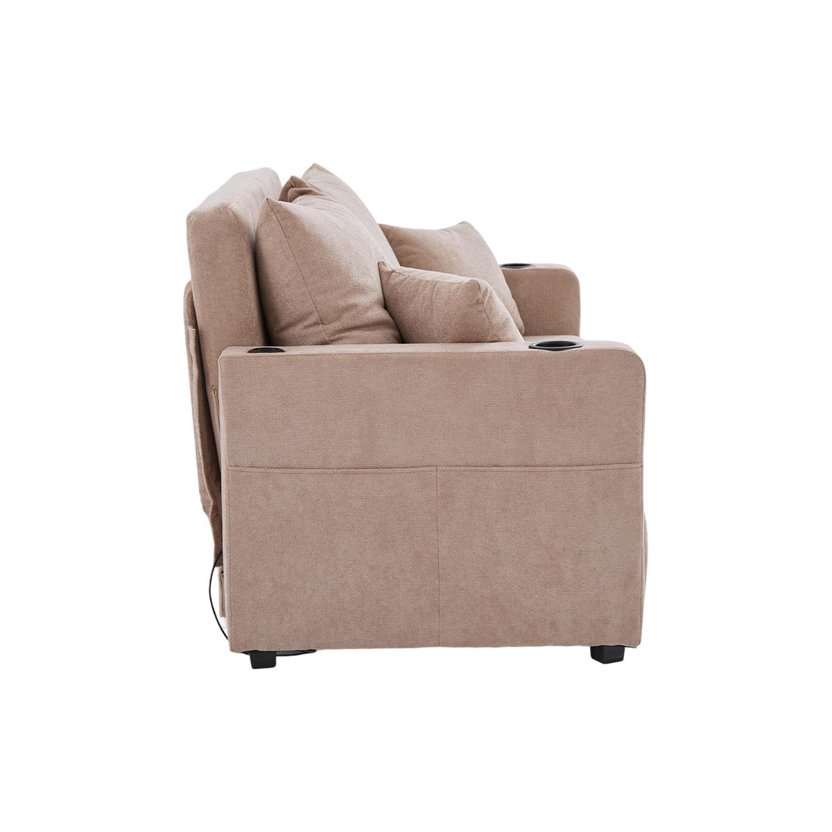 SOFA Klappbar mit USB-Ladefunktion und Becherhalter Chenille Khaki 139/83/58 cm - Naturfarben, Textil (139/83/73cm) - OKWISH