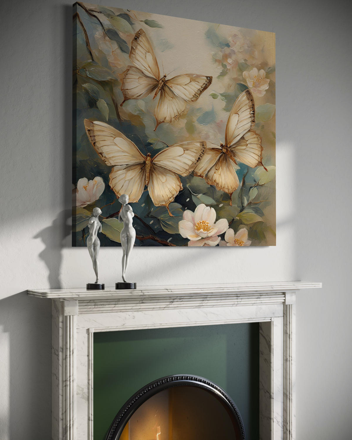 WANDBILD schmetterling blumen zweige - Beige, Textil (50/50cm) - Feeby