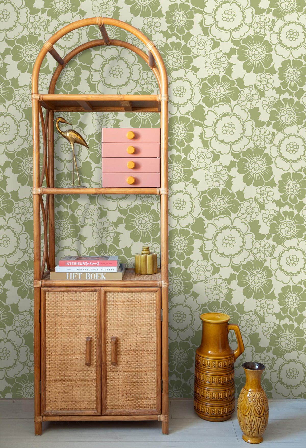 TAPETE Retro Blumen 50 x 900 cm - Grün, Papier (50/900cm) - ESTAhome