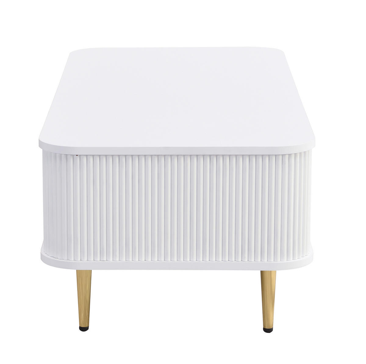 COUCHTISCH aus MDF 105x51x38 cm Weiß mit 4 Schubladen und goldfarbenen Griffen - Weiß, Holzwerkstoff (105/51/38cm) - IVMEU