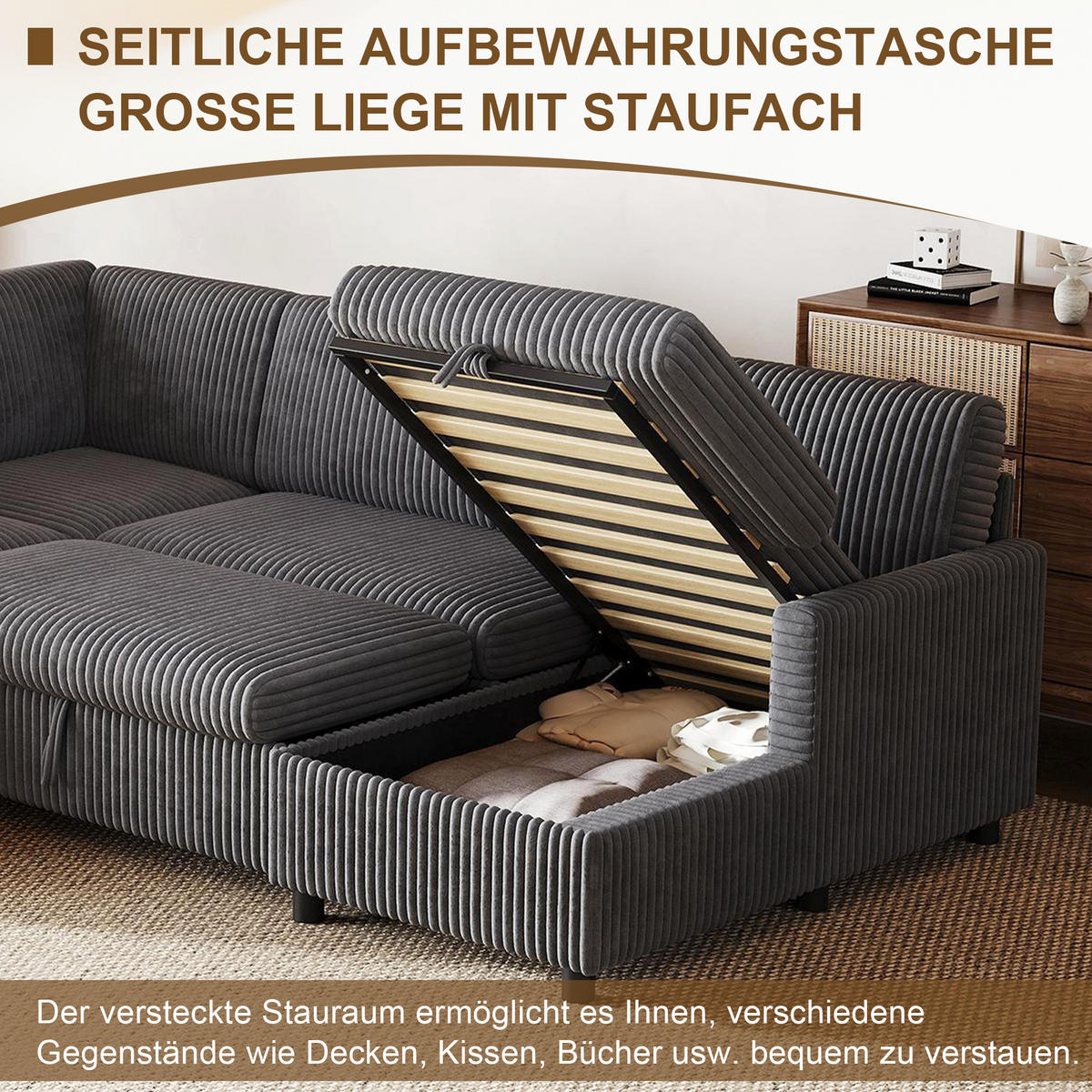 SOFA U Oblik na Razvlačenje Cord 220x274x85 cm Siva - siva, tekstil (274/85/220cm) - FLIEKS