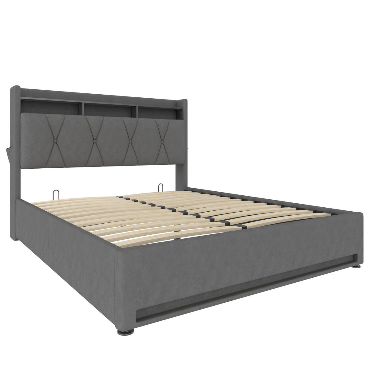 POLSTERBETT 140/200 cm dunkelgrau aus Samt mit LED und Stauraum - Dunkelgrau, Textil (140/200cm) - OKWISH