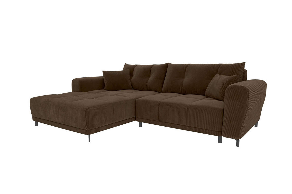 ECKSOFA Massimo Cordstoff Braun inkl. Schlaffunktion Links - Schwarz/Braun, Textil/Metall (246/177cm) - 99rooms