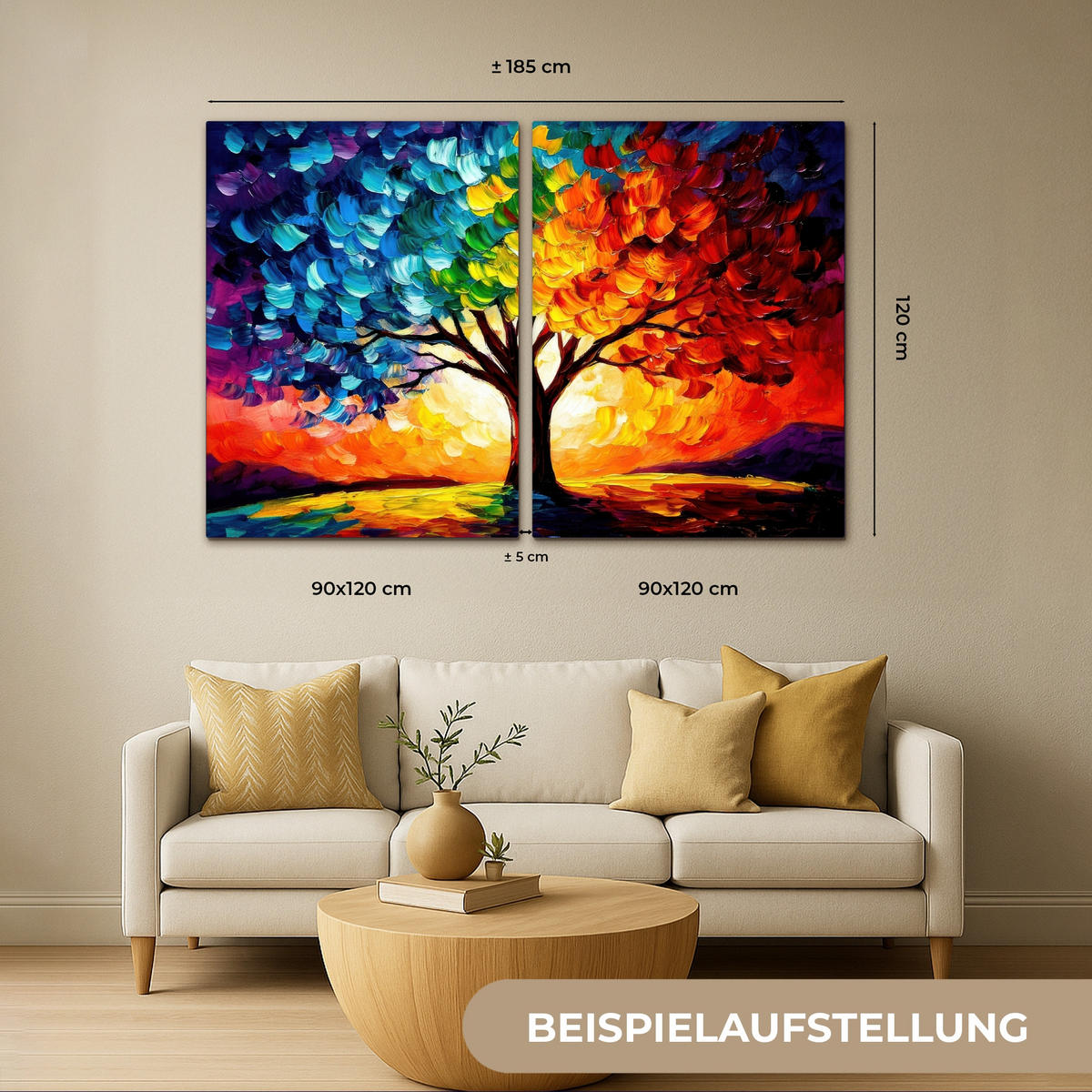 LEINWANDBILD 2er Set Baum - Farbenfroh - Malerei-Look - Abstrakt 180x120 cm - Multicolor, Textil (180/120cm) - MuchoWow