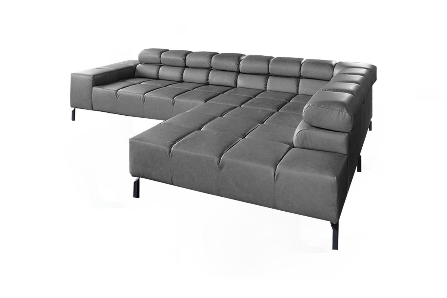 ECKSOFA NELSON Anthrazit Leder - Anthrazit/Schwarz, Leder/Metall (321/216cm) - KAWOLA