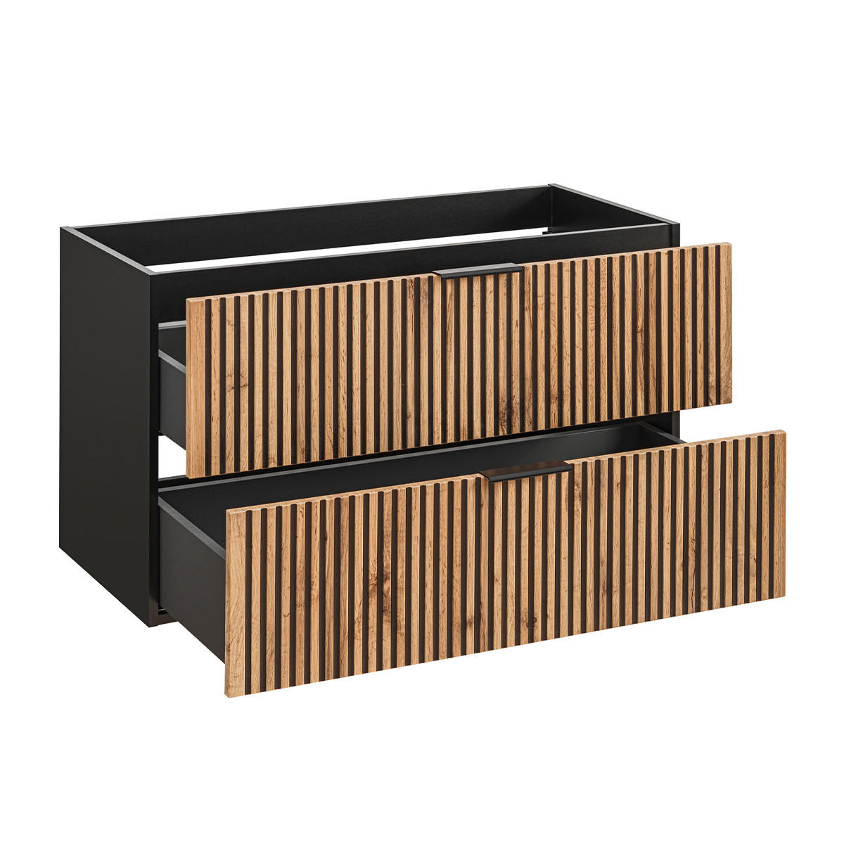 WASCHTISCHUNTERSCHRANK 100.2cm Gaia Holz in Eichenoptik und Schwarz - Schwarz, Holzwerkstoff (100.2/57/46cm) - Petits-meubles