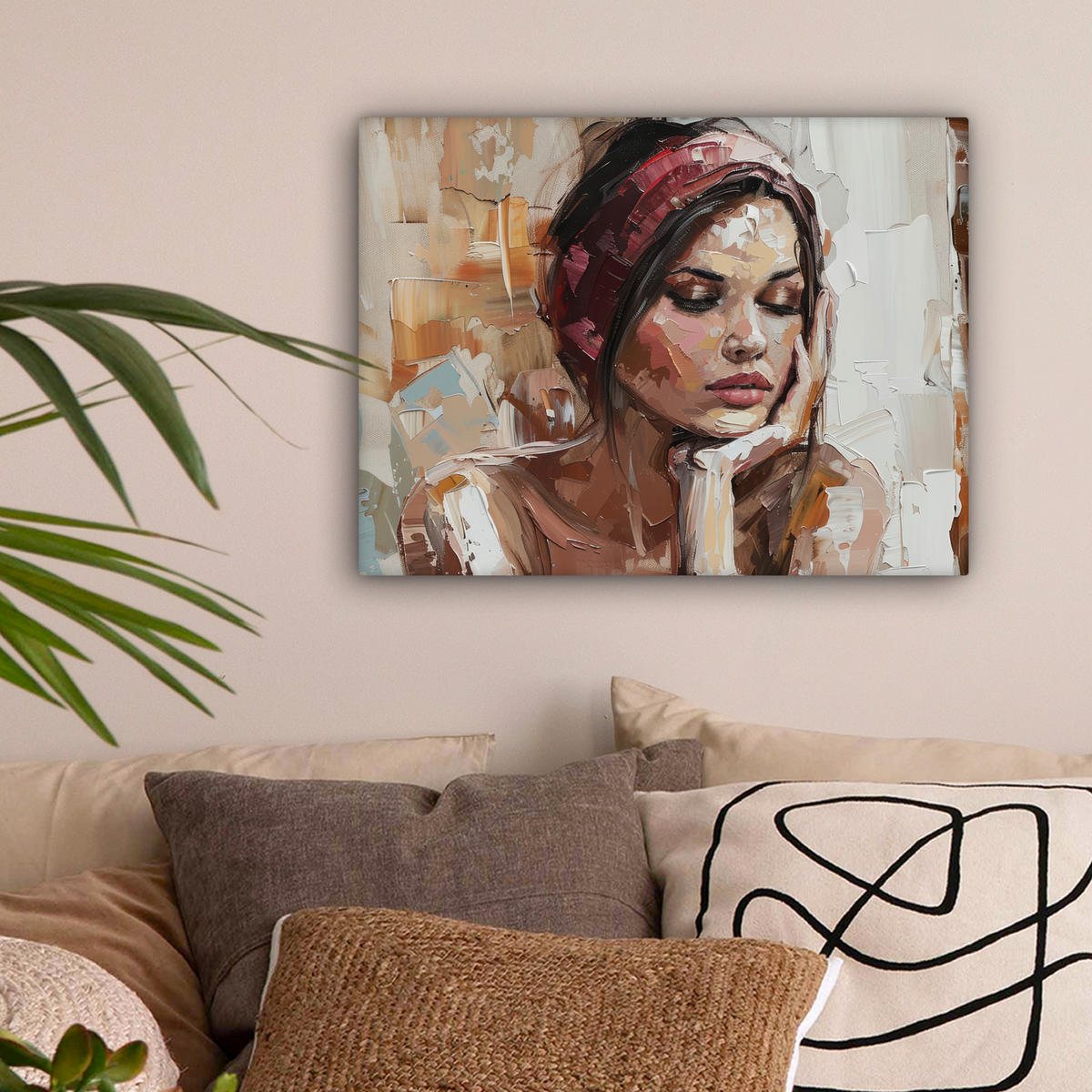 LEINWANDBILD Frau - Lackierung - Porträt - Modern 40x30 cm - Altrosa, Textil (40/30cm) - MuchoWow