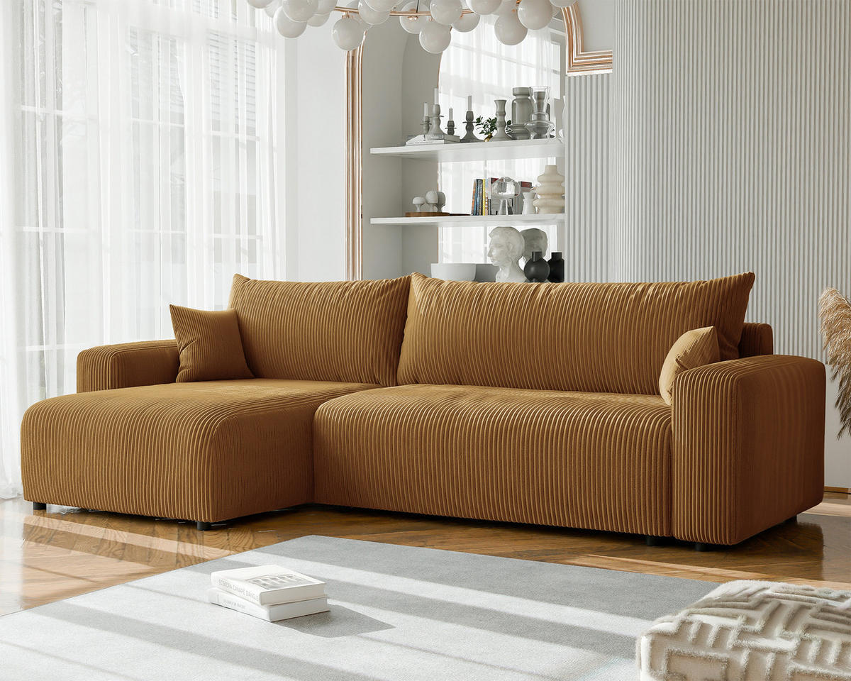 ECKSOFA mit Schlaffunktion und Bettkasten, Gelb - Gelb, Holzwerkstoff/Textil (145/278cm) - Idohome