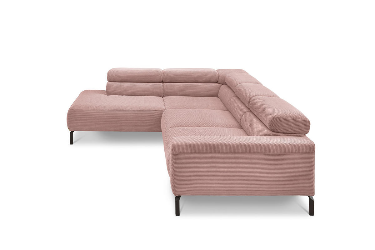 ECKSOFA MIT MOTORISCHEM SITZVORZUG DELIA Pink Cord - Pink/Schwarz, Textil/Metall (276/219cm) - KAWOLA