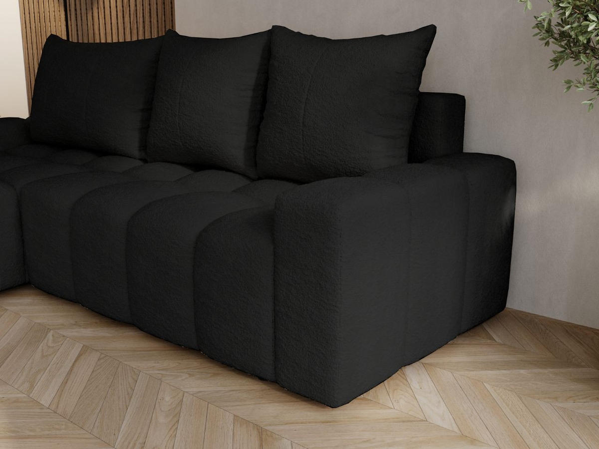 ECKSOFA Bresso Bouclé-Stoff Schwarz - Schwarz, Holz/Textil (255/168cm) - Graingold