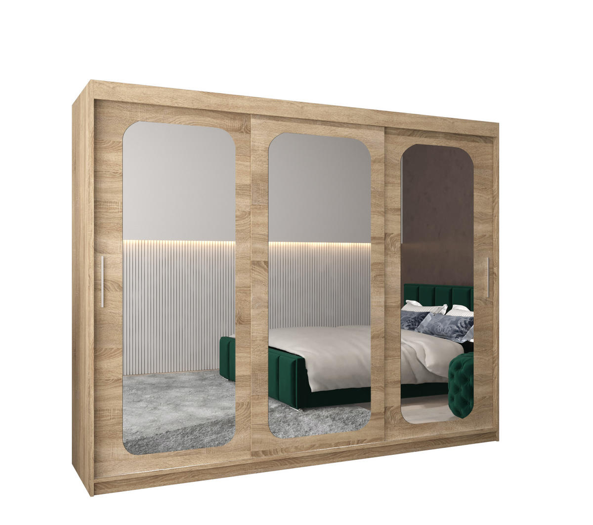 SCHWEBETÜRENSCHRANK 200/250/62 3-türig - Silberfarben/Sonoma Eiche, Holz/Kunststoff (250/200/62cm) - MÖBEL KRYSPOL