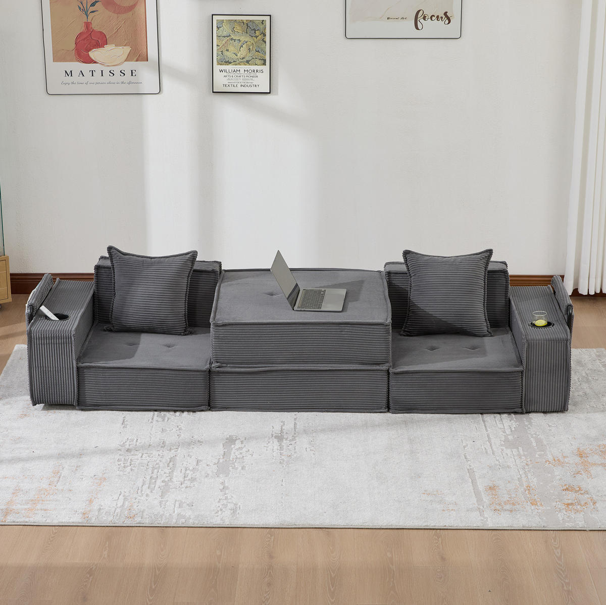 SOFA modular 162 x 78 x 66 cm Corduroy Dark Gray - Dunkelgrau, Kunststoff (78/66/162cm) - Meubliv