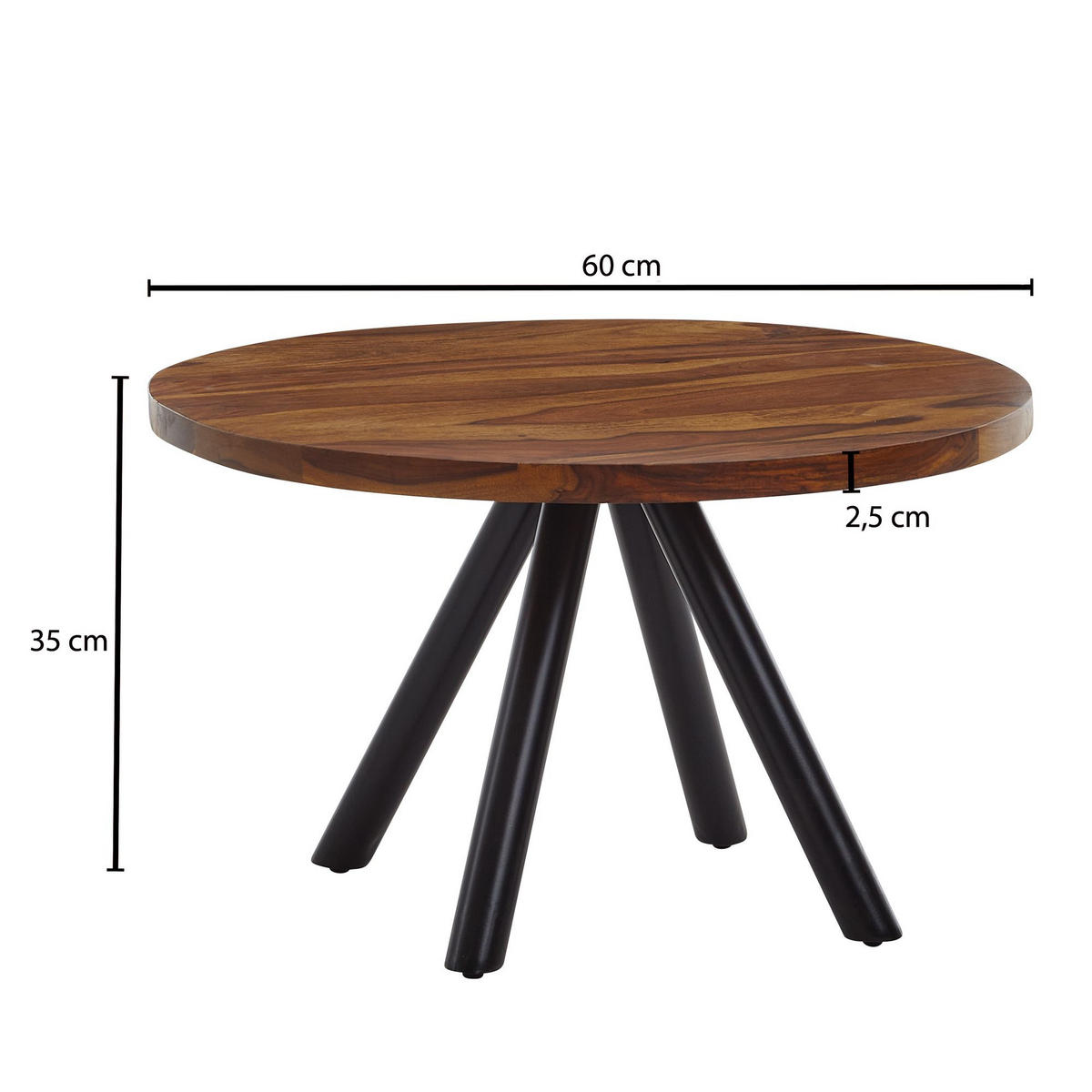 COUCHTISCH rund aus Massivholz und Metall, Handgefertigt - Schwarz/Braun, Holz/Metall (60/60/35cm) - KADIMA DESIGN