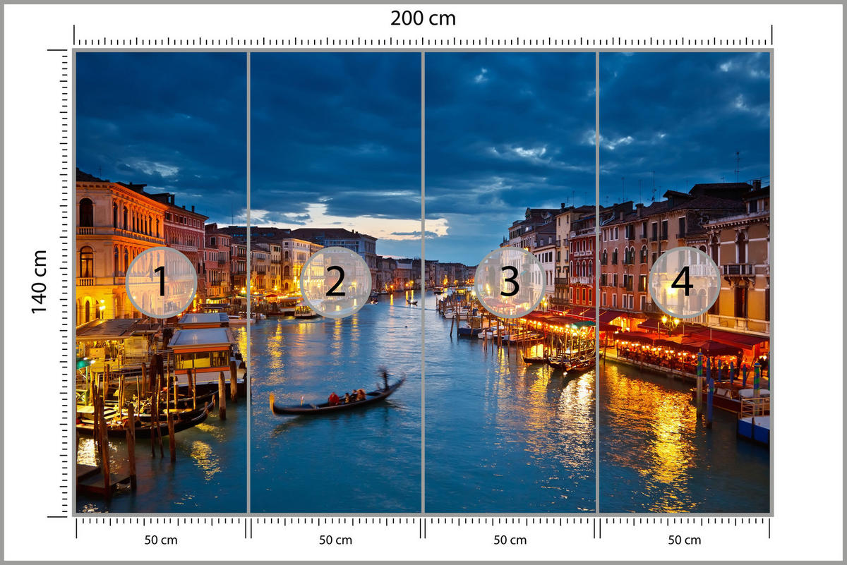 FOTOTAPETA Pre Kanceláriu Benátsky Kanál Gondoly Večerná Atmosféra Romantika 200 x 140 cm - oranžová/hnedá, papier (200/140cm) - Muralo