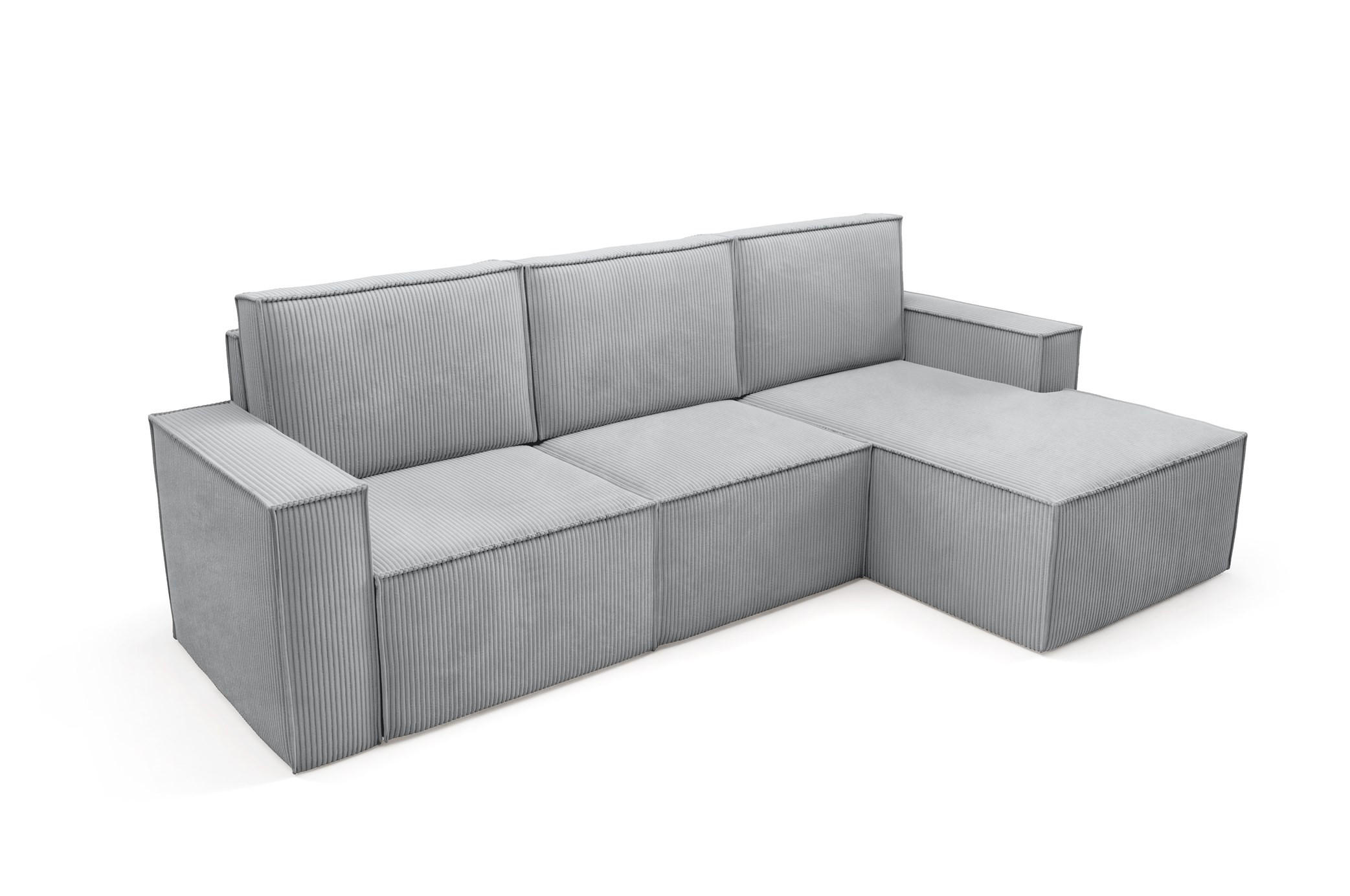 ECKSOFA Orto Hellgrau, Dreisitzer Kordecksofa rechte seite - Hellgrau, Holzwerkstoff/Textil (180/142cm) - Bettso
