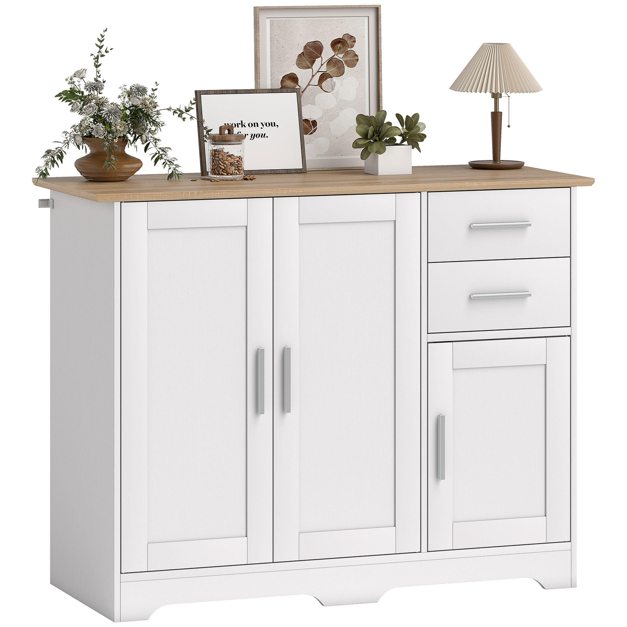 SIDEBOARD Weiß und Naturfarben, 2 Schubladen, 2 Türen, 100/40/78 cm - Weiß, Holz (100/78/40cm) - PANGIVO