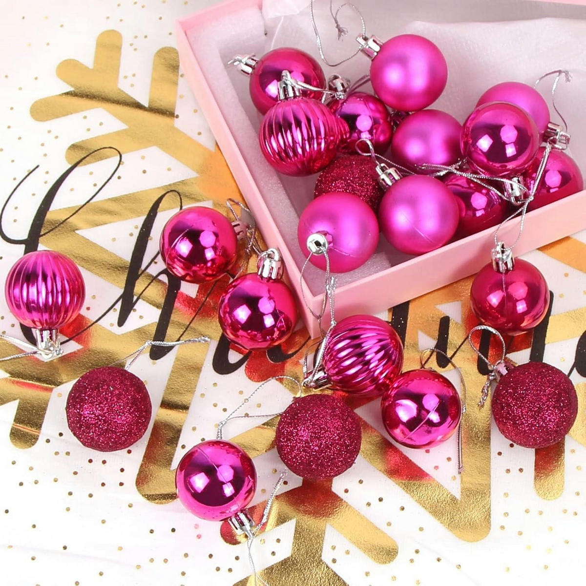 WEIHNACHTSKUGELN 36-teiliges Set Kunststoff 4 cm - Pink, Kunststoff (4/4/4cm)