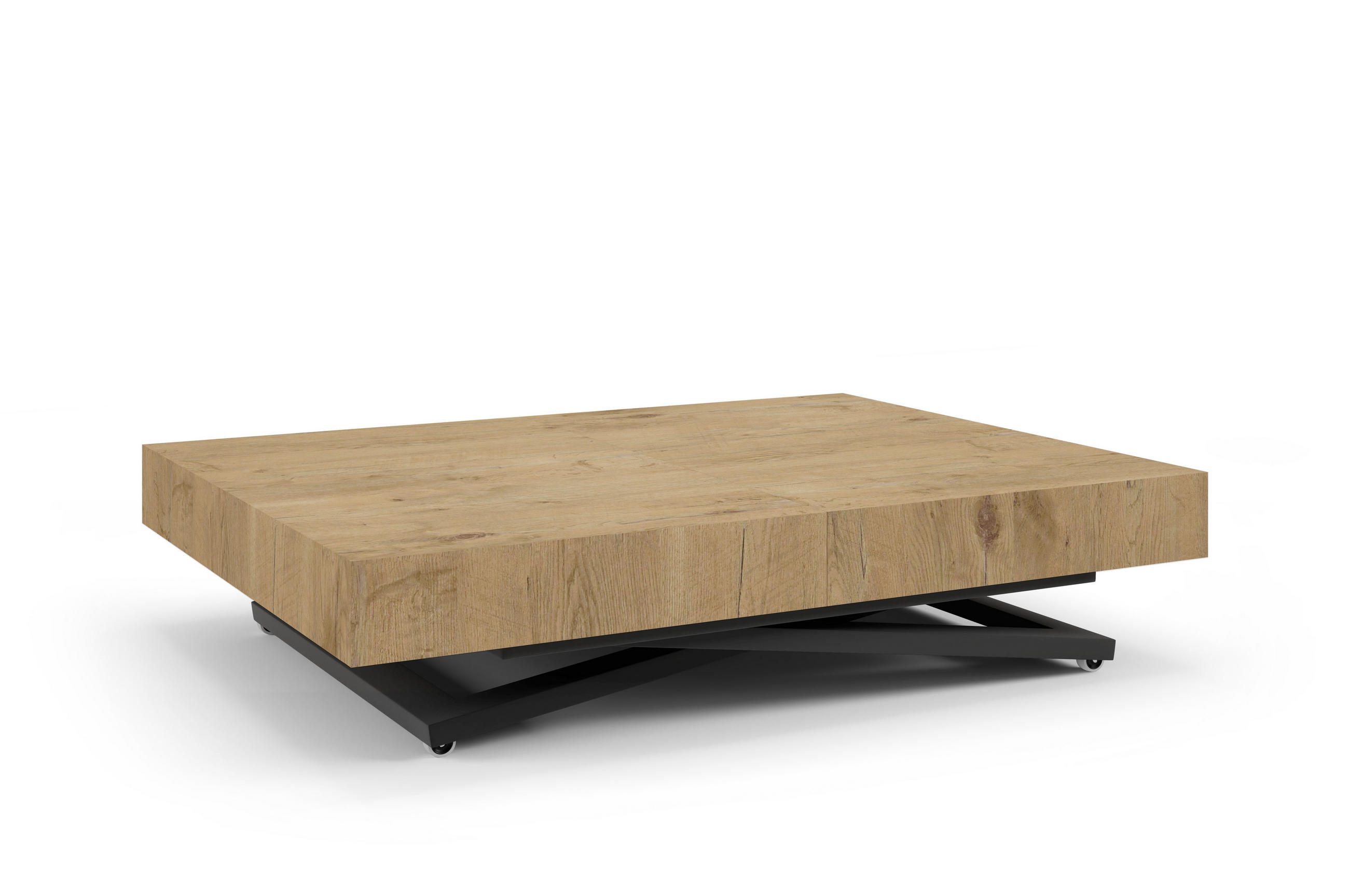 COUCHTISCH SANNA U - Eichefarben/Schwarz, Holzwerkstoff/Metall (80/120/27cm) - Meblini