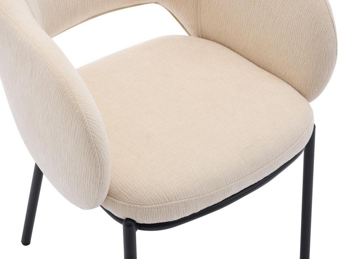 STUHL mit Armlehnen 6er-Set - Strukturstoff & schwarzes Metall - Beige - ACACILIO - Beige, Textil (56/82/55cm) - Vente-Unique