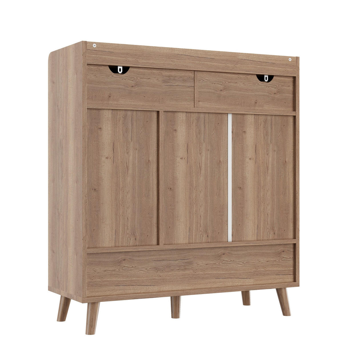 SCHUHSCHRANK mit 3 Türen 2 Schubladen 90 x 35 x 100 cm Weiß/Natural - Weiß, Holzwerkstoff (35/100/90cm) - Beauniv
