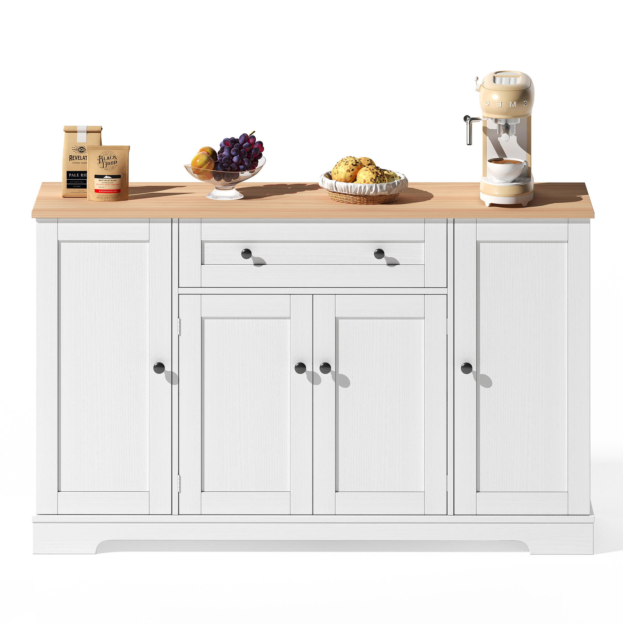 BUFFET mit Schubladen 138 cm in Natur/Weiß – viel Stauraum & große Arbeitsfläche - Naturfarben, Holzwerkstoff (138/85/40cm) - BEAOK