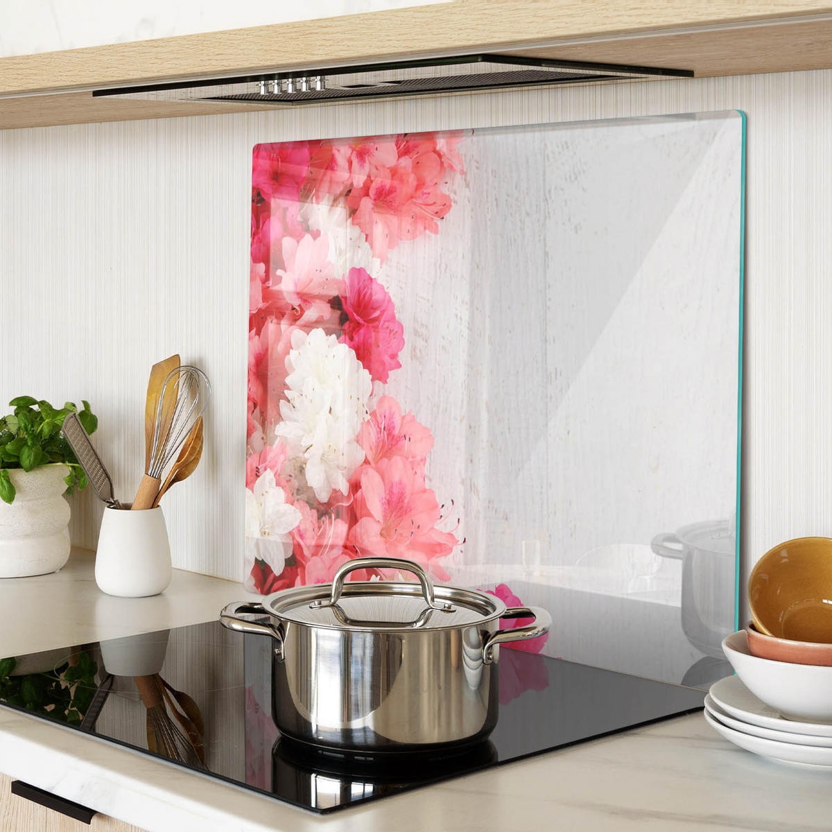 GLASPLATTE 60x52 cm Blumen - Pink, Glas (60/0.4/52cm) - TULUP