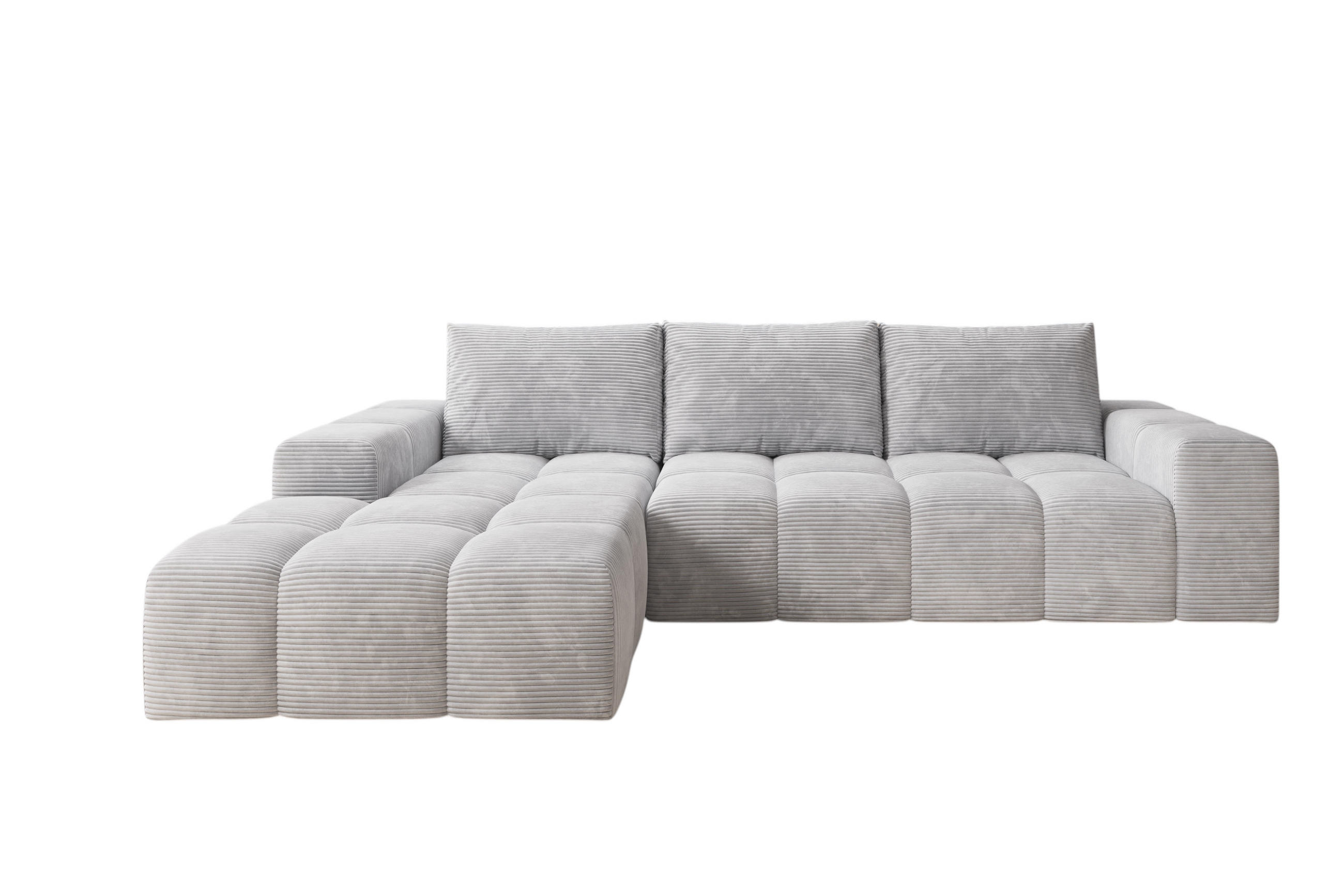 ECKSOFA Cento, L-Form, Ottomane Links, Cordstoff, 285x56x180 cm, Grau - Grau, Holz (180/285cm) - PROMETO Möbel
