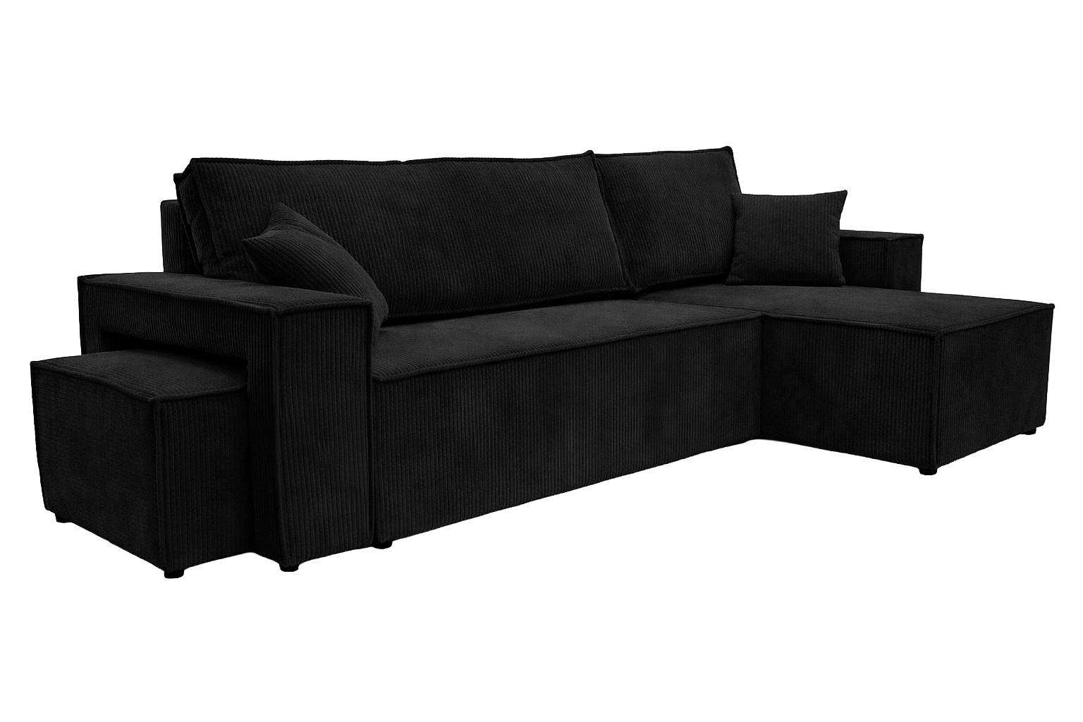 ECKSOFA Mit Schlaffunktion Und Pouf, Cordstoff Poso, Schwarz, Rechts, Best L Mit Pouf - Schwarz, Holz (244/145cm) - Kaiser Möbel