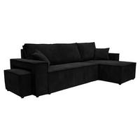 ECKSOFA Mit Schlaffunktion Und Pouf, Cordstoff Poso, Schwarz, Rechts, Best L Mit Pouf - Schwarz, Holz (244/145cm) - Kaiser Möbel