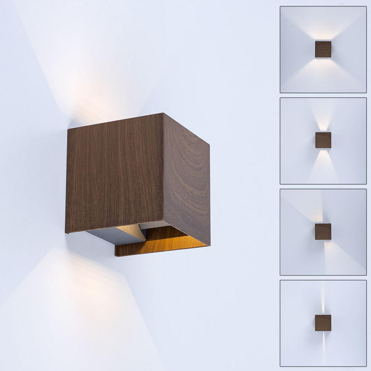 LED WANDLEUCHTE VERONIKA Holzoptik Braun - Braun, Metall (10/10/10cm) - Globo Lighting