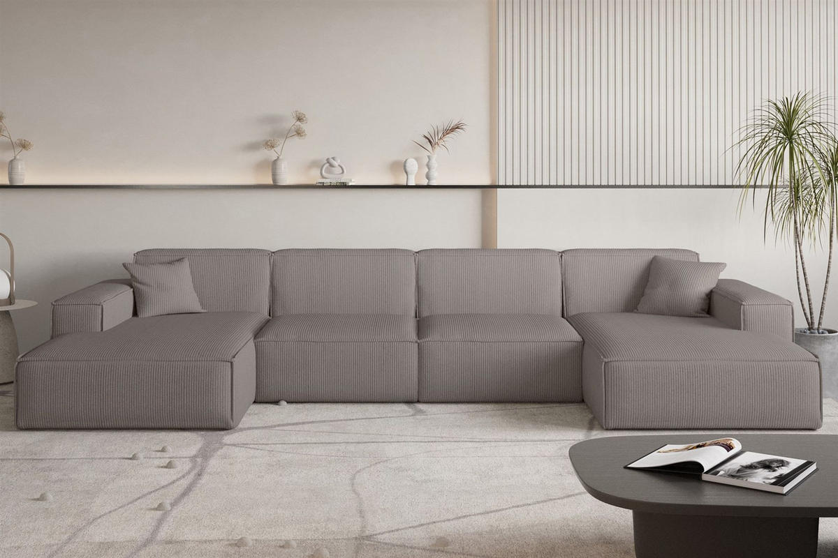 WOHNLANDSCHAFT Celes Premium In Scala - Taupe, Holzwerkstoff/Textil (379/73/165cm) - Fun Möbel