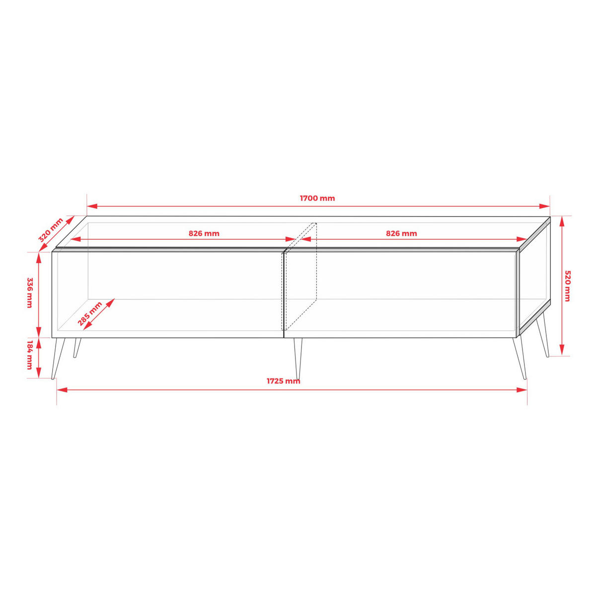 TV-SCHRANK : Ziegelrot, 170 x 52 x 32 cm, Goldene Beine - Rot/Goldfarben, Holzwerkstoff/Metall (170/52/32cm) - 3XE LIVING