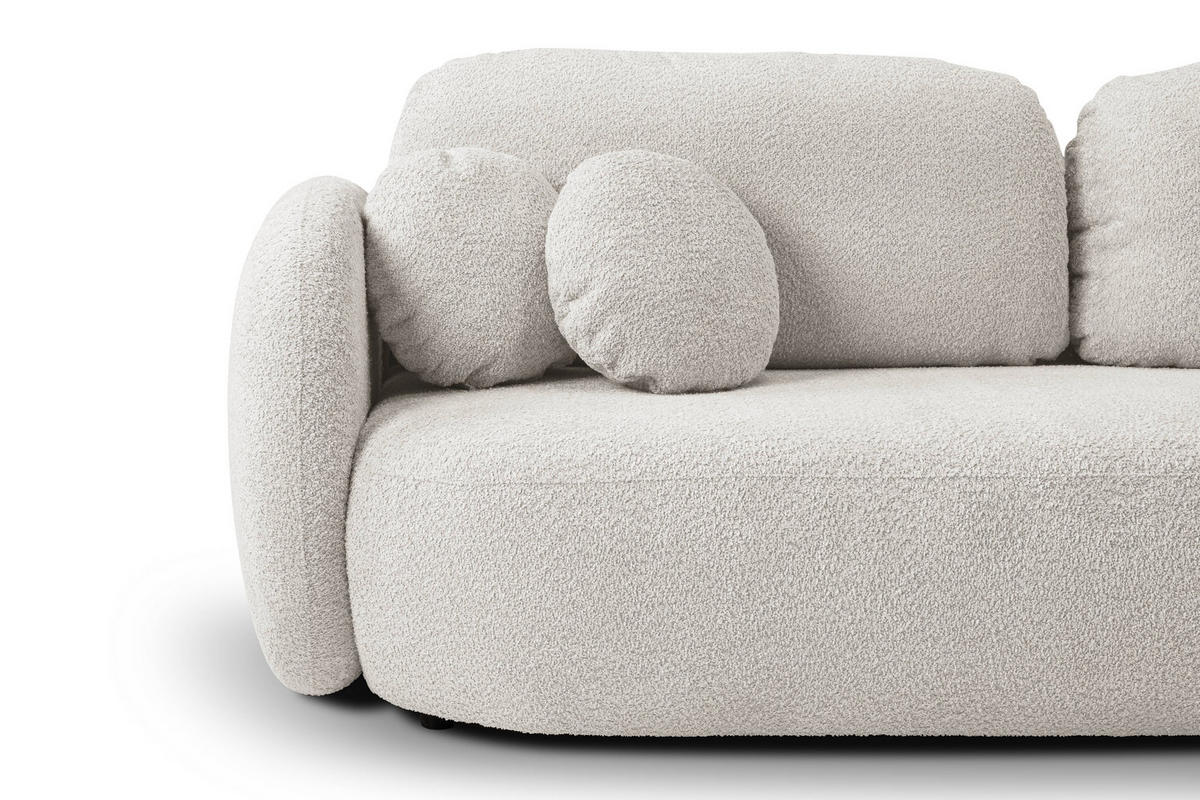 BETTSOFA AMICO Hellgrau Bucle-Stoff mit Schlaffunktion - Hellgrau, Holz (238/86.5/101cm) - MASSENO