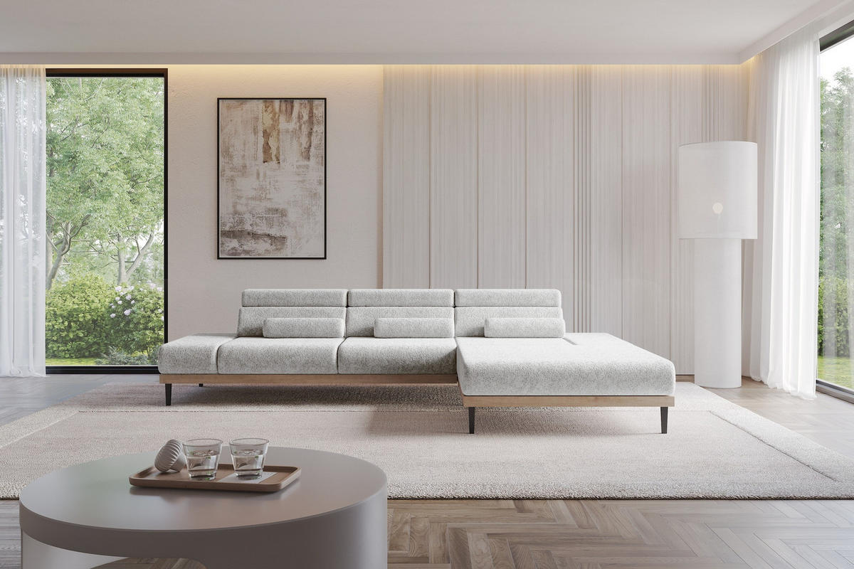 ELEKTRISCHES ECKSOFA Rechts MONA 316x205x85 Grau Velours - Grau, Holzwerkstoff/Textil (316/205cm) - ALTDECOR