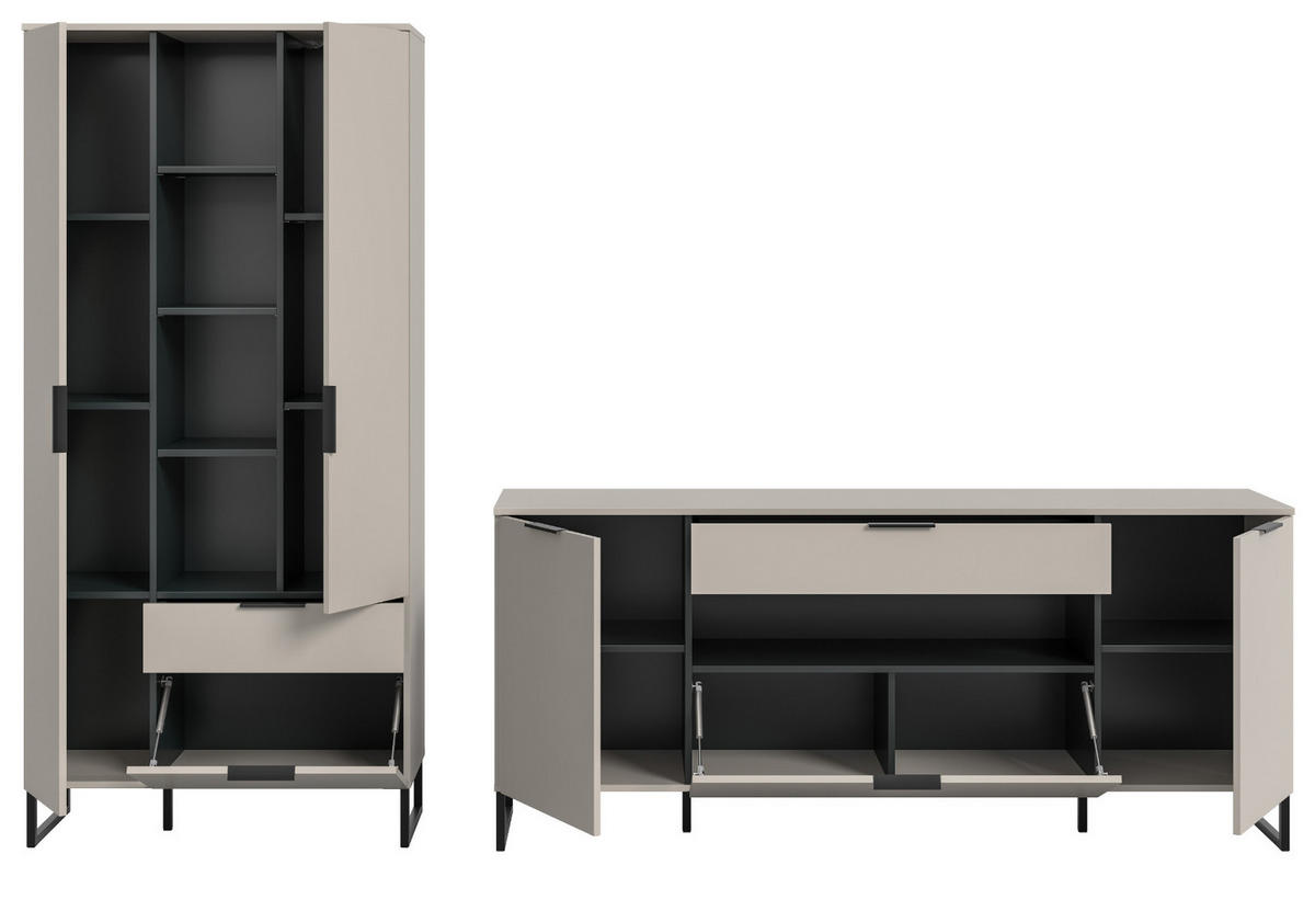 WOHNWAND kaschmir, schwarz 290 cm, Komplettset mit Soft-Close-Funktion - Kaschmir/Schwarz, Holzwerkstoff/Kunststoff (290/192/41cm) - Inn.Furn