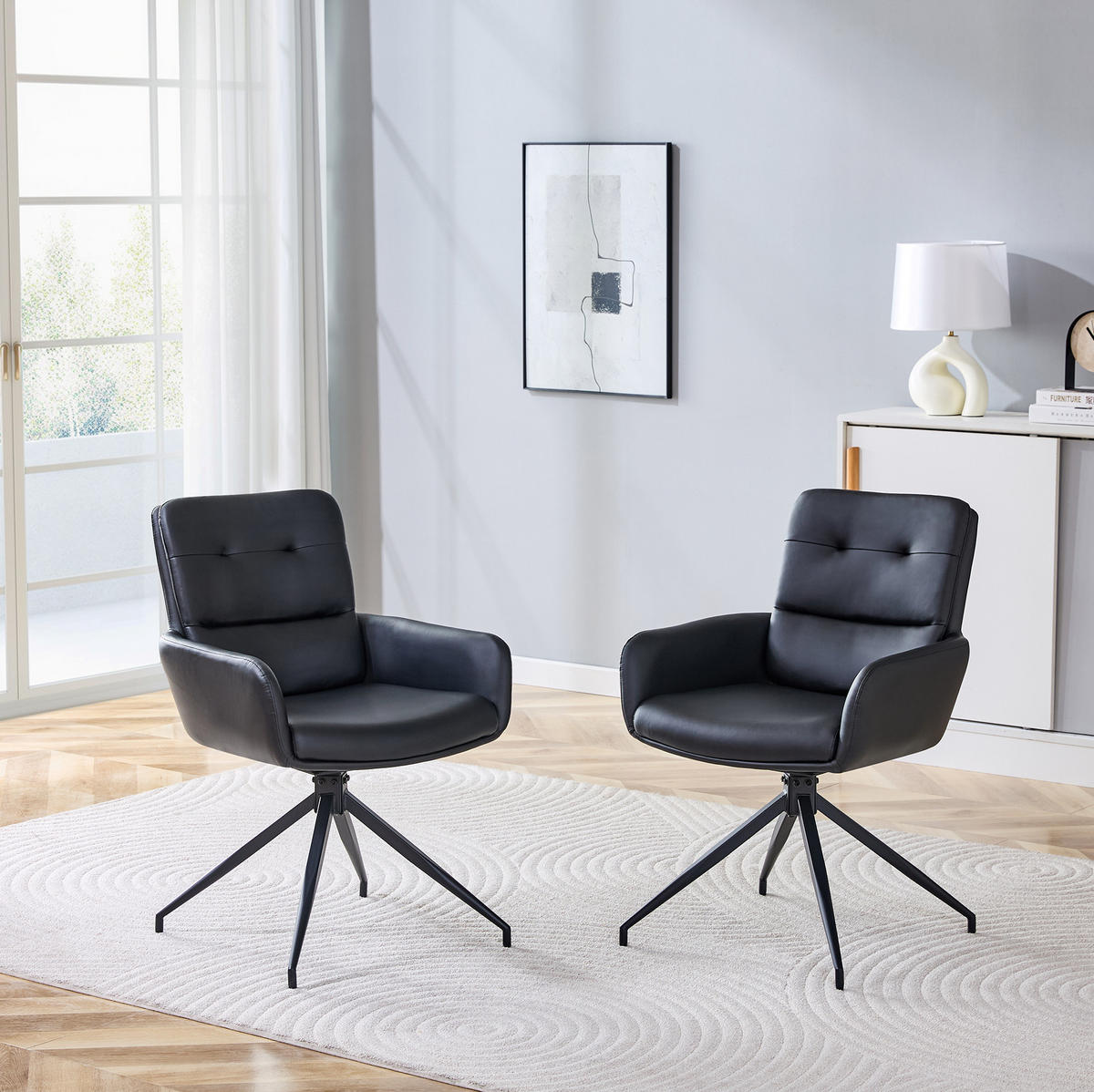 DREHSTUHL 2er-Set 360° drehbar 85 cm PU Schwarz Metall - Schwarz, Metall (50/85/55.1cm) - Meubliv