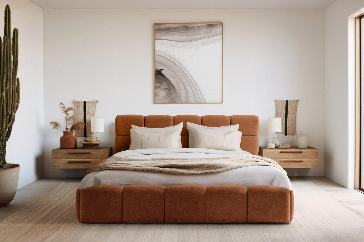 POLSTERBETT AERI 140/160/180/200 mit Rahmen und Bettkasten, orange - Orange, Holz/Holzwerkstoff (160/200cm) - KONSIMO®
