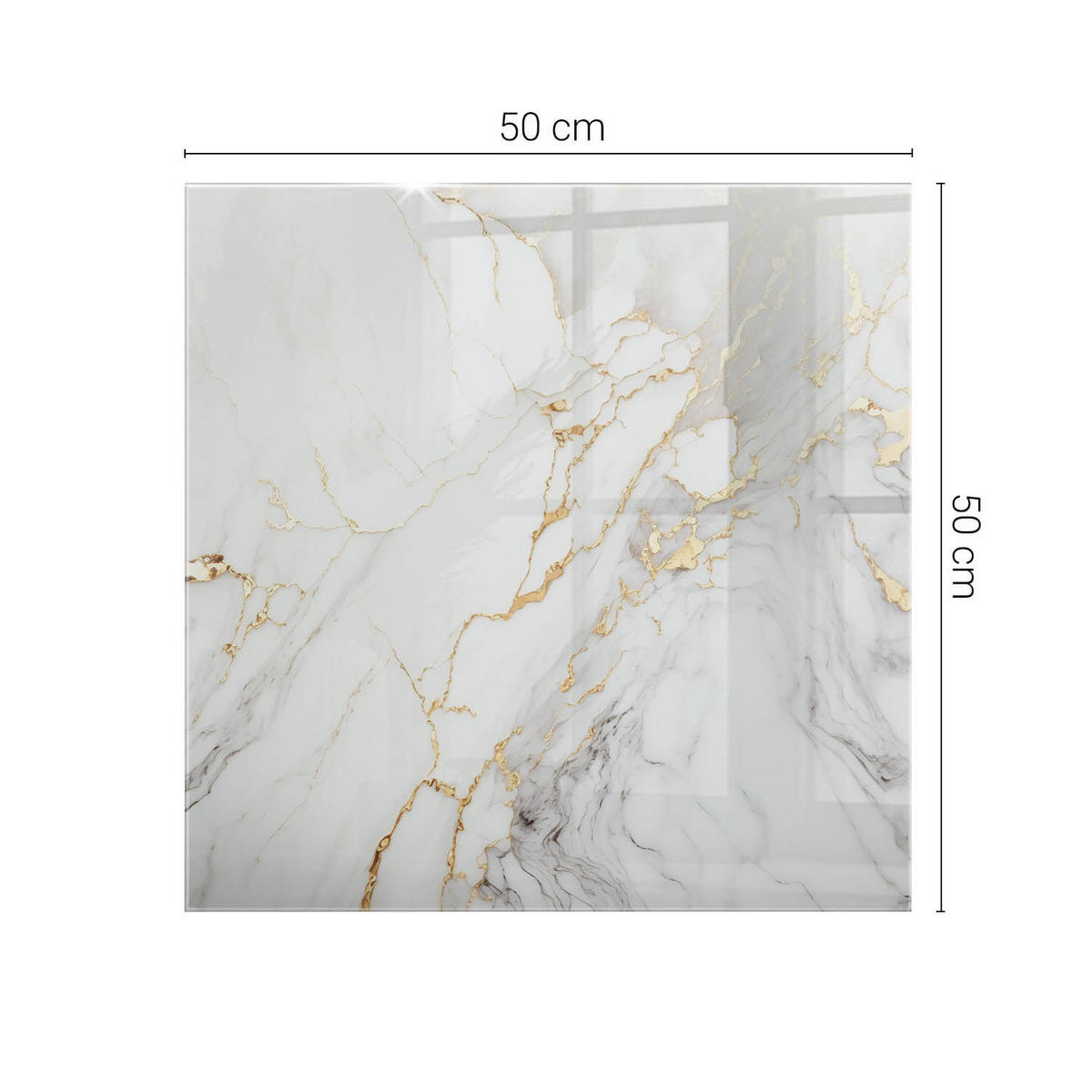 TISCHPLATTE 50x50 cm Eleganter Marmor mit Adern - Goldfarben/Weiß, Glas (50/50/0.4cm) - TULUP