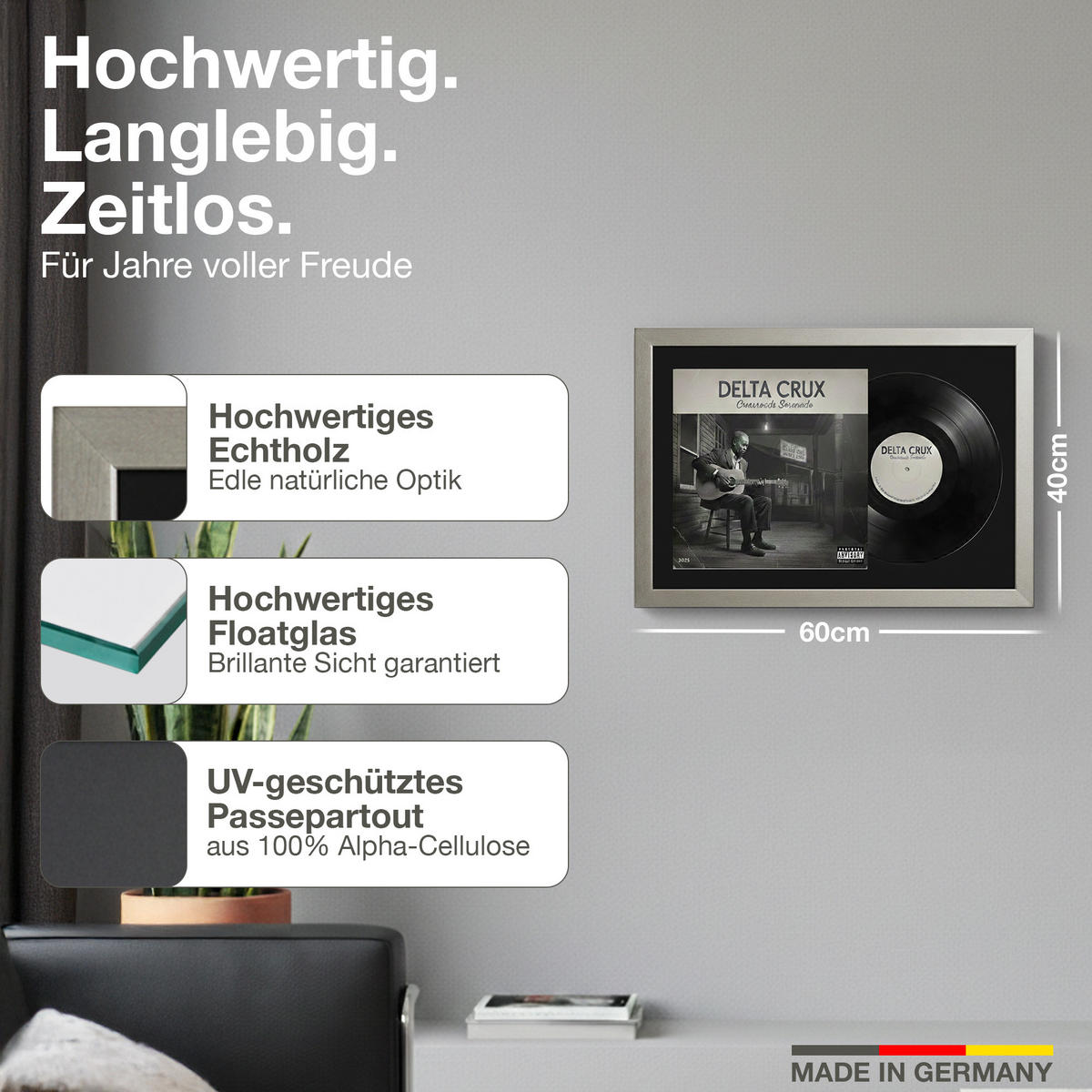 SCHALLPLATTEN BILDERRAHMEN 40/60 2er Set - Platinfarben, Holz (60/40cm) - K-Möbel