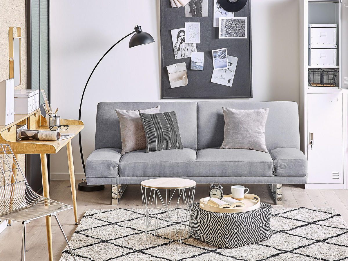 2-SITZER-SCHLAFSOFA Polyester Grau York - Hellgrau, Textil (190/81/89cm) - Beliani