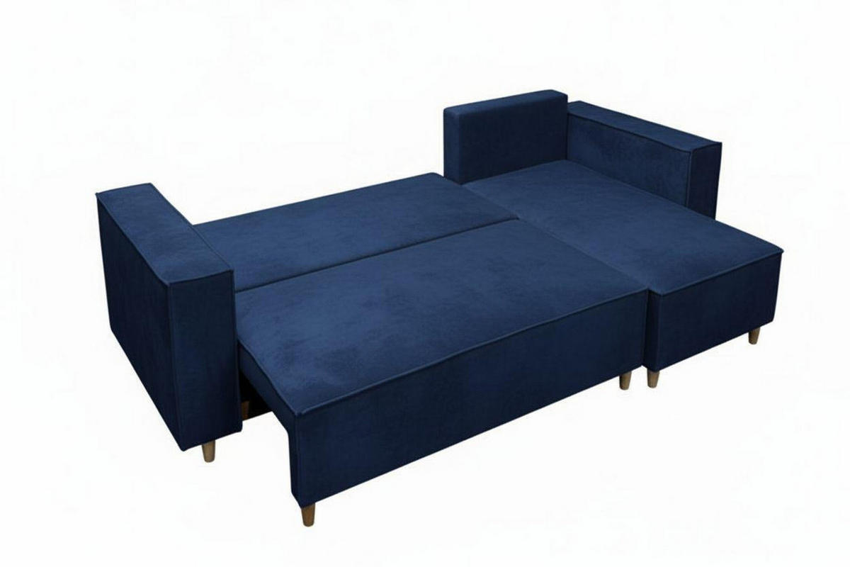 ECKSOFA RIO mit Schlaffunktion und Bettkasten, Farbe: Blau, Velourstoff, Ottomane Universal - Blau, Textil (249/142cm) - Marpur