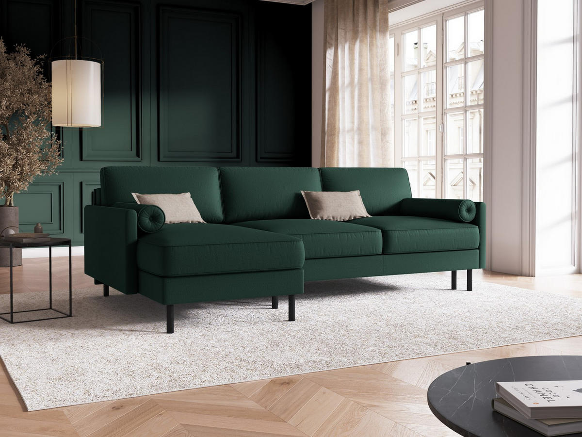 AUSKLAPPBARES-ECKSOFA links mit Container Scott aus strukturiertem Stoff grün 5 Sitzplätze - Grün, Textil (142/212cm) - Micadoni