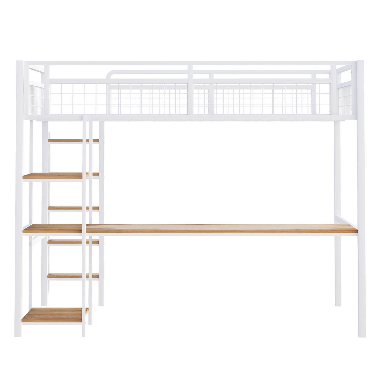 HOCHBETT mit Schreibtisch 140/200 cm in Weiß – aus Metall mit Regal und Leiter - Weiß, Metall (140/200cm) - BEAOK