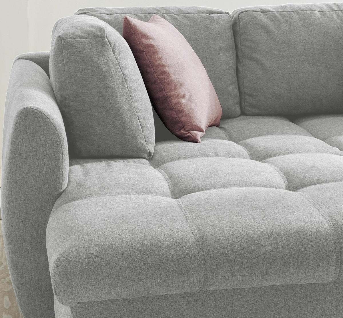 ECKSOFA mit Schlaffunktion, Wellenunterfederung, Ottomane links B250/T190/H84 cm, Liegefl. 179x190 cm, Mikrofaser Grau / 17004 - Chromfarben/Grau, Textil/Metall (250/190cm) - luma-home