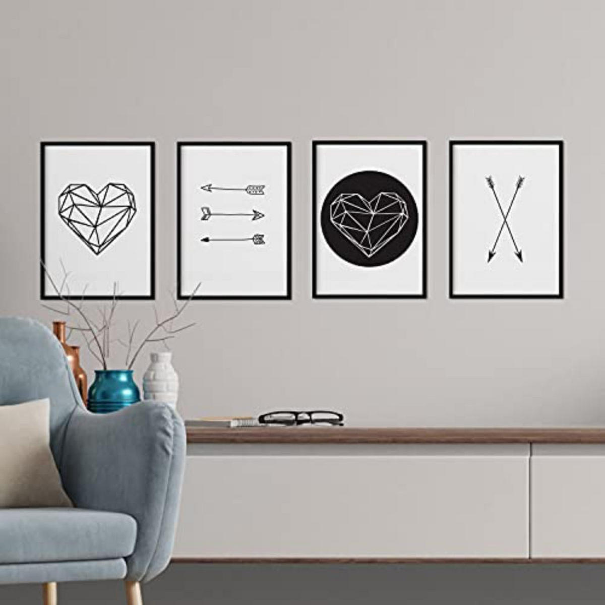 POSTER Set mit 4 geometrischen Formen A3 Schwarzer Rahmen - Schwarz, Papier (29.7/3cm) - Nacnic