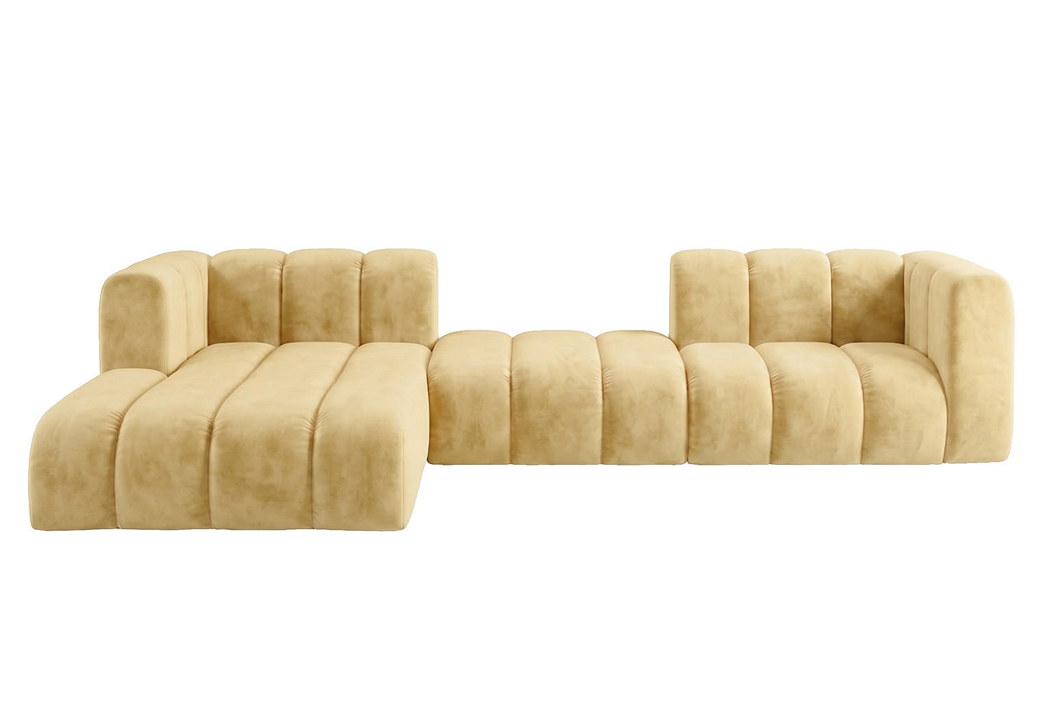ECKSOFA Modulares In L-Form, Velvet-Stoff Riviera, Buttergelb, Links, GRAND 319 cm - Hellgelb, Holz (319/175cm) - Kaiser Möbel