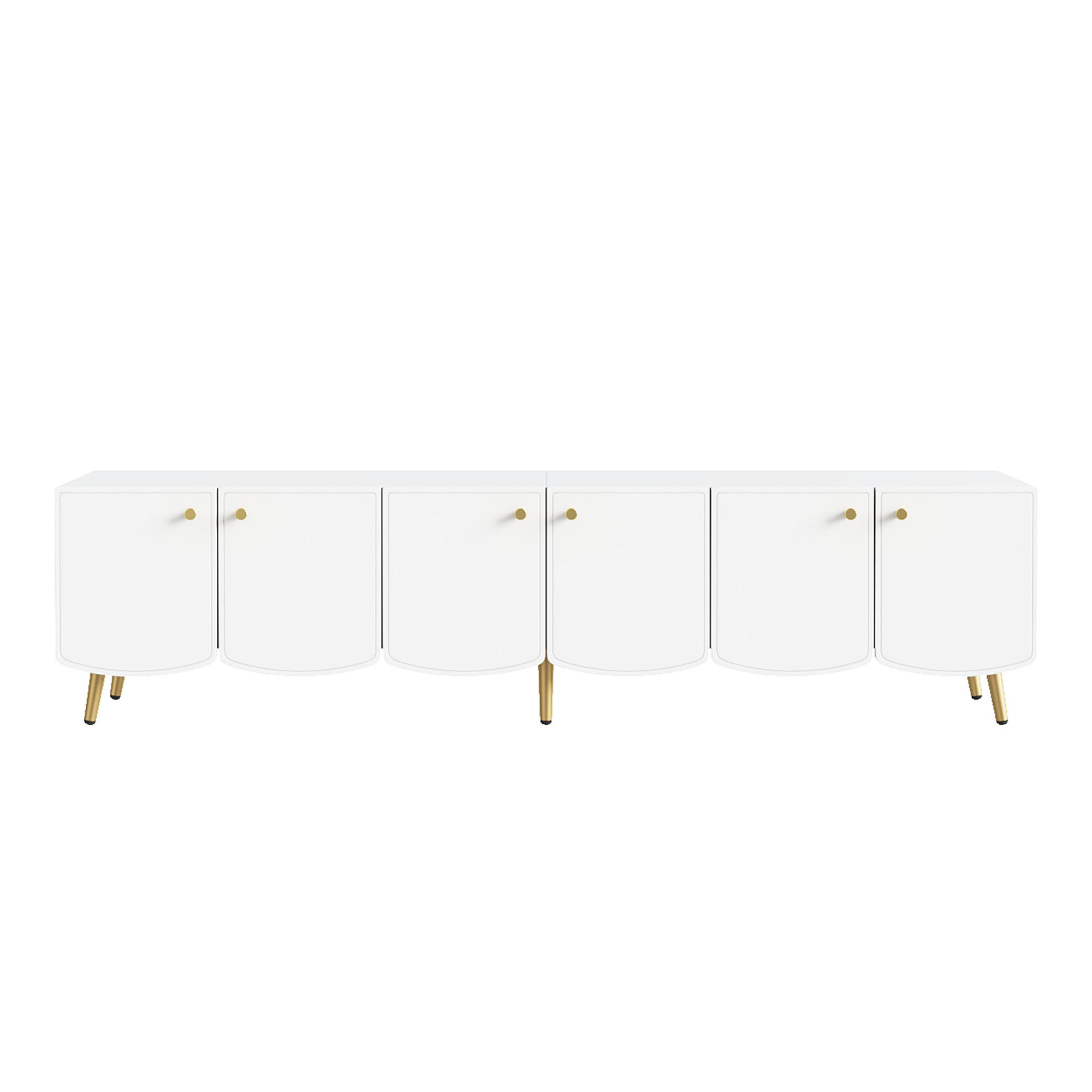 TV-SCHRANK 180/40/45 cm Weiß mit 6 Türen, Goldenen Beinen und Griffen - Goldfarben/Weiß, Holz/Holzwerkstoff (180/45/40cm) - Oxeza